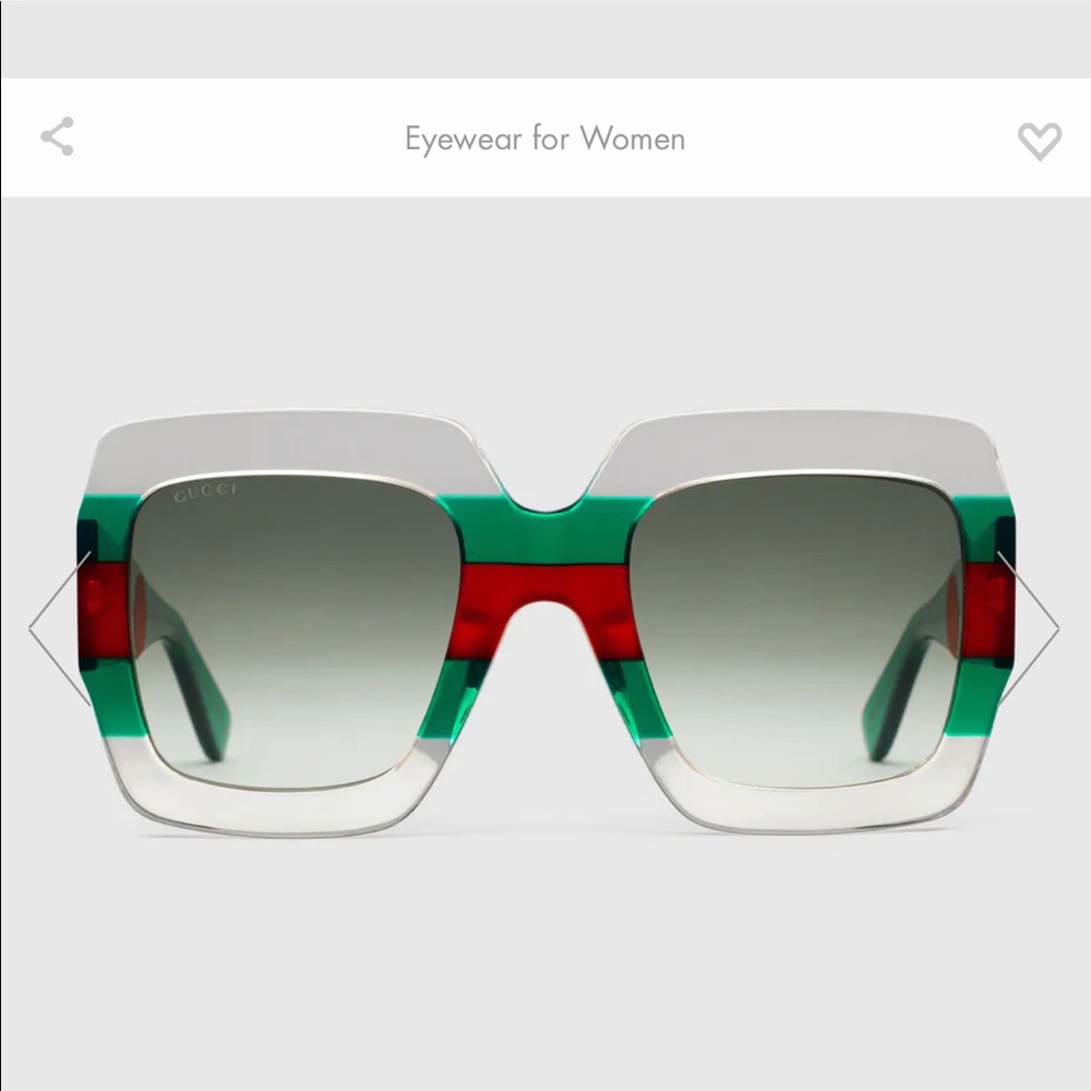 Gucci womens square-frame acetate sunglasses with green and red web detail